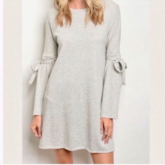 Oatmeal Sweater Dress Ties at the Elbow Sweatshirt Dress - Picture 1 of 5